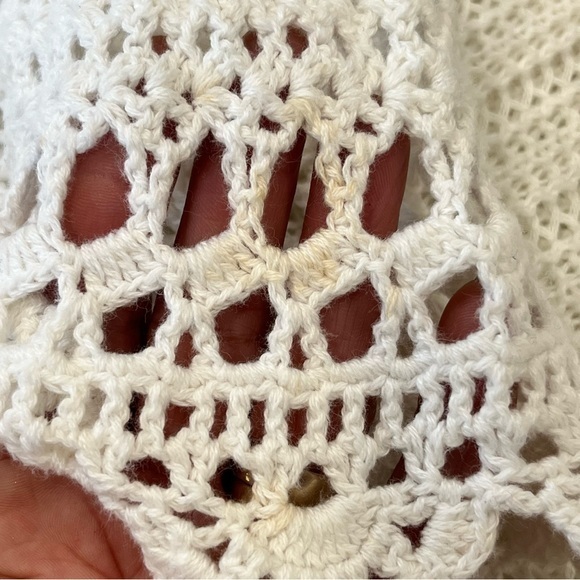 Velvet by Graham Spencer Crochet Knit White Dress V Neck 3/4 Sleeve MIDI Small - Picture 14 of 16